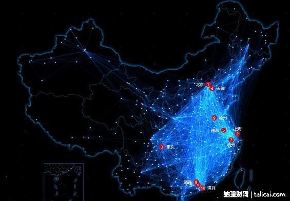 从迁徙图上看,人口迁入城市最多的前五名分别是重庆,赣州,北京,玉林图片