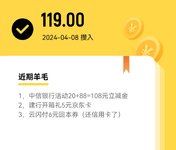 近期羊毛，收119元