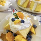 早餐｜2023年3月27日酸奶戚风蛋糕 水煮蛋 芒果酸奶